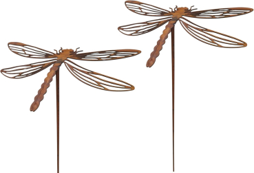 Preview: Gartenstecker Libellen, 2er Set, Rostoptik Metall, Gartendekoration aus Edelrost Metall Eisen Beetstecker